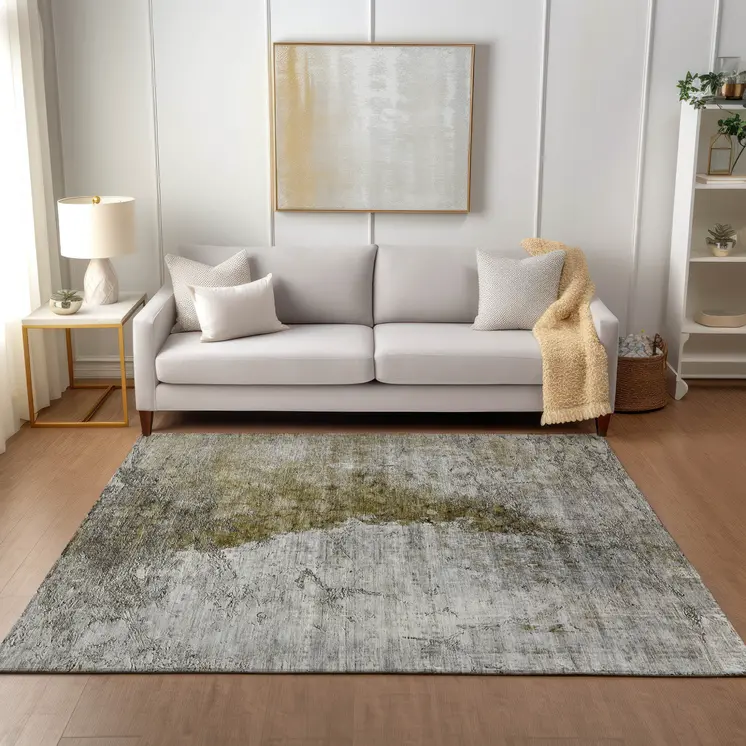 3' X 5' Brown Gray And Silver Abstract Washable Indoor Outdoor Area Rug