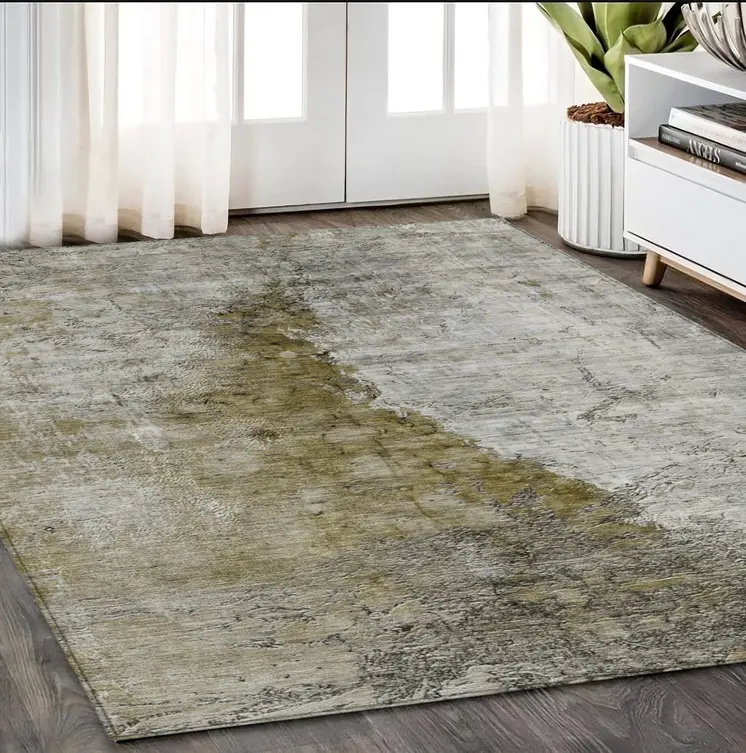 5' X 8' Brown Gray And Silver Abstract Washable Indoor Outdoor Area Rug