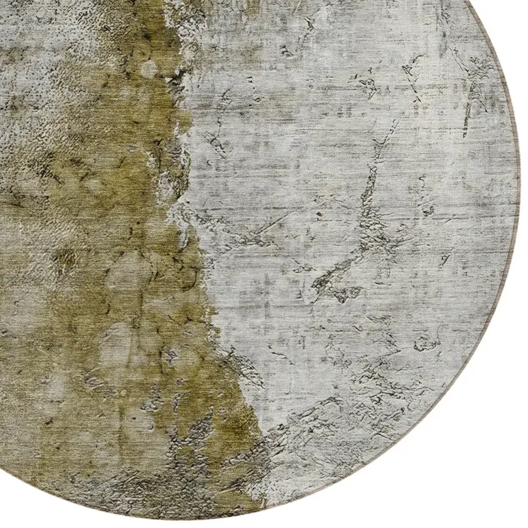 8' Brown Gray And Silver Round Abstract Washable Indoor Outdoor Area Rug