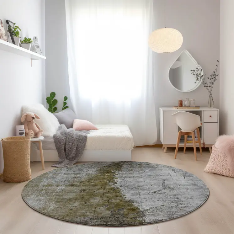 8' Brown Gray And Silver Round Abstract Washable Indoor Outdoor Area Rug