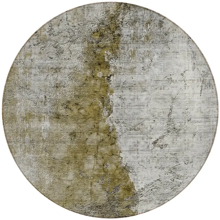 8' Brown Gray And Silver Round Abstract Washable Indoor Outdoor Area Rug