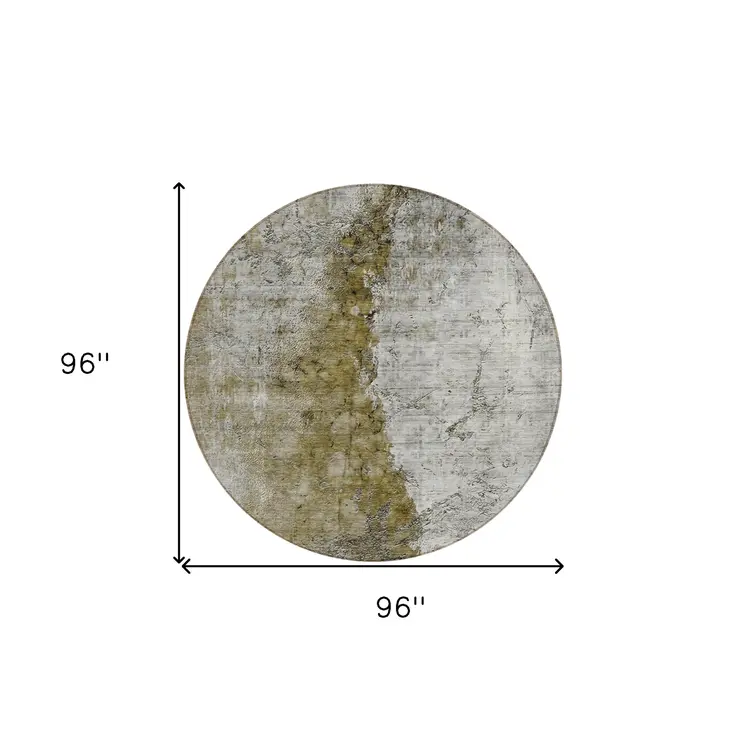 8' Brown Gray And Silver Round Abstract Washable Indoor Outdoor Area Rug