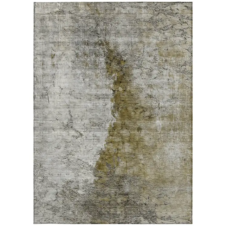 8' X 10' Brown Gray And Silver Abstract Washable Indoor Outdoor Area Rug