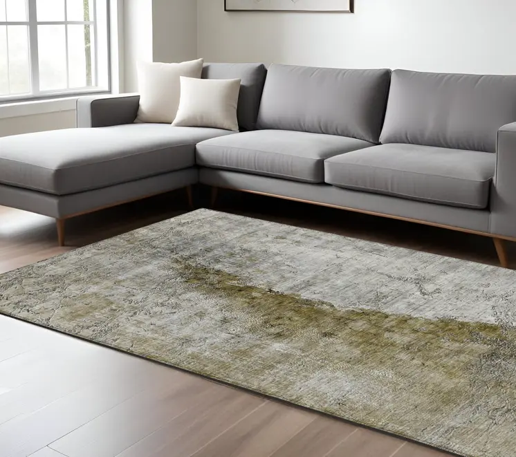 10' X 14' Brown Gray And Silver Abstract Washable Indoor Outdoor Area Rug