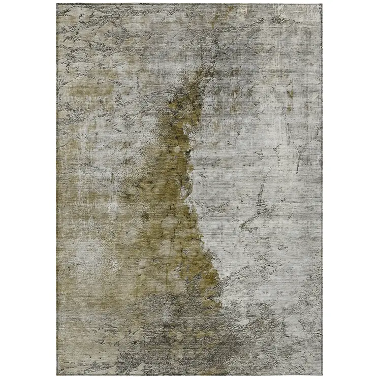 10' X 14' Brown Gray And Silver Abstract Washable Indoor Outdoor Area Rug