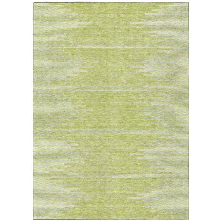 3' X 5' Artichoke Green And Ivory Abstract Washable Indoor Outdoor Area Rug