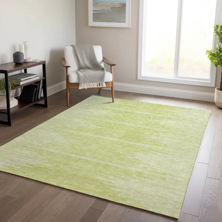 3' X 5' Artichoke Green And Ivory Abstract Washable Indoor Outdoor Area Rug
