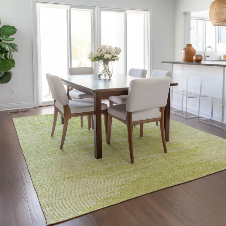 3' X 5' Artichoke Green And Ivory Abstract Washable Indoor Outdoor Area Rug