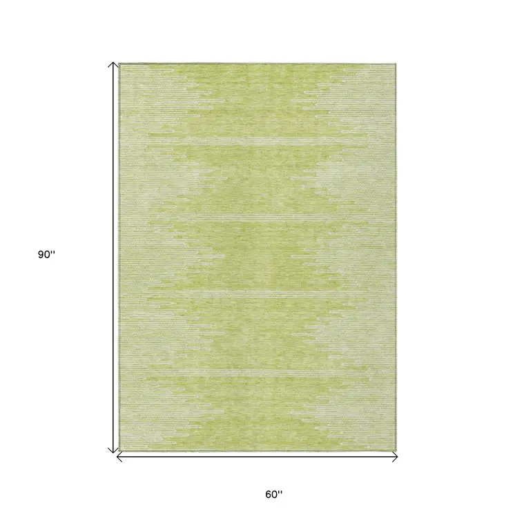 5' X 8' Artichoke Green And Ivory Abstract Washable Indoor Outdoor Area Rug