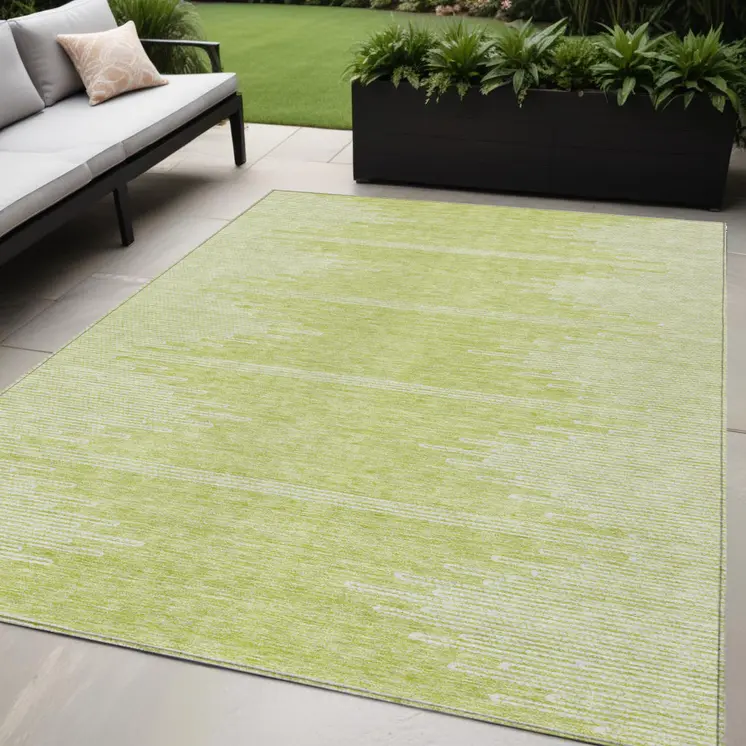 5' X 8' Artichoke Green And Ivory Abstract Washable Indoor Outdoor Area Rug