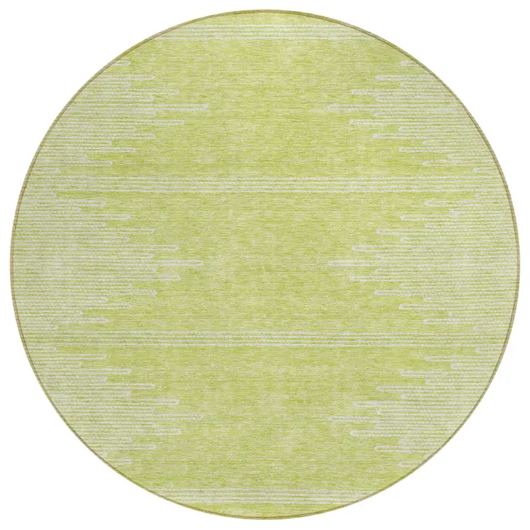 8' Artichoke Green And Ivory Round Abstract Washable Indoor Outdoor Area Rug