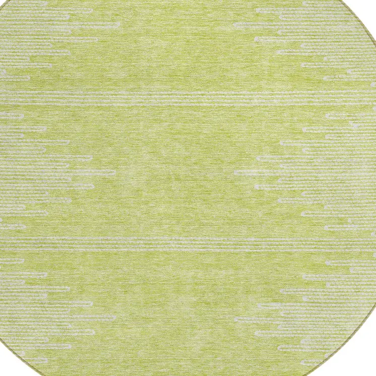 8' Artichoke Green And Ivory Round Abstract Washable Indoor Outdoor Area Rug