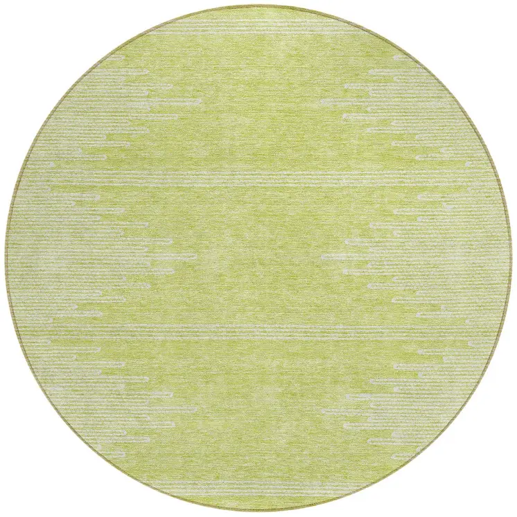 8' Artichoke Green And Ivory Round Abstract Washable Indoor Outdoor Area Rug