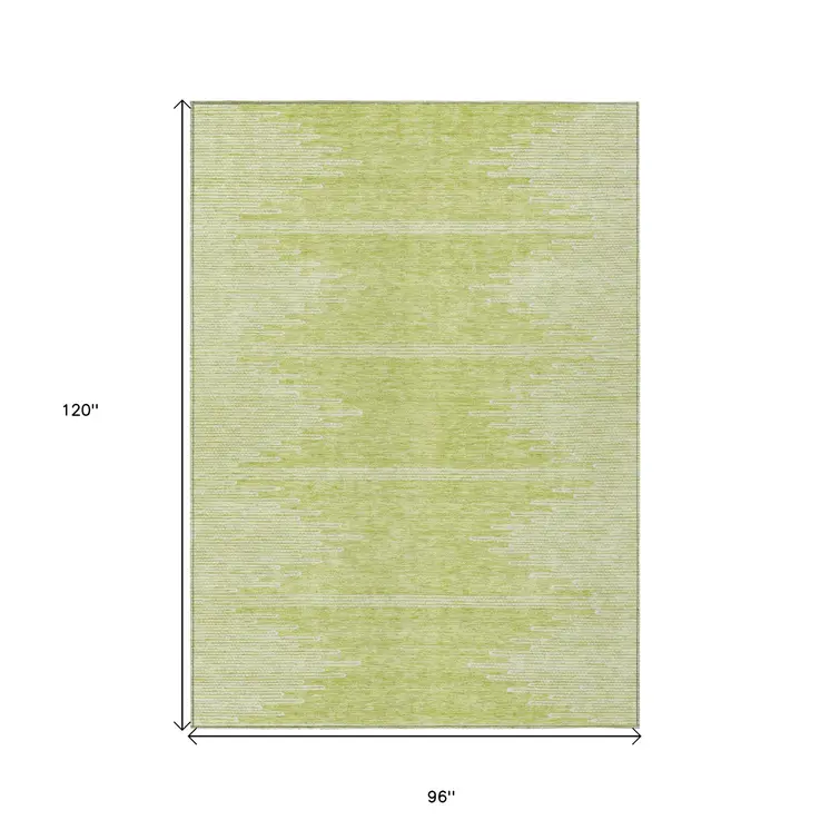 8' X 10' Artichoke Green And Ivory Abstract Washable Indoor Outdoor Area Rug