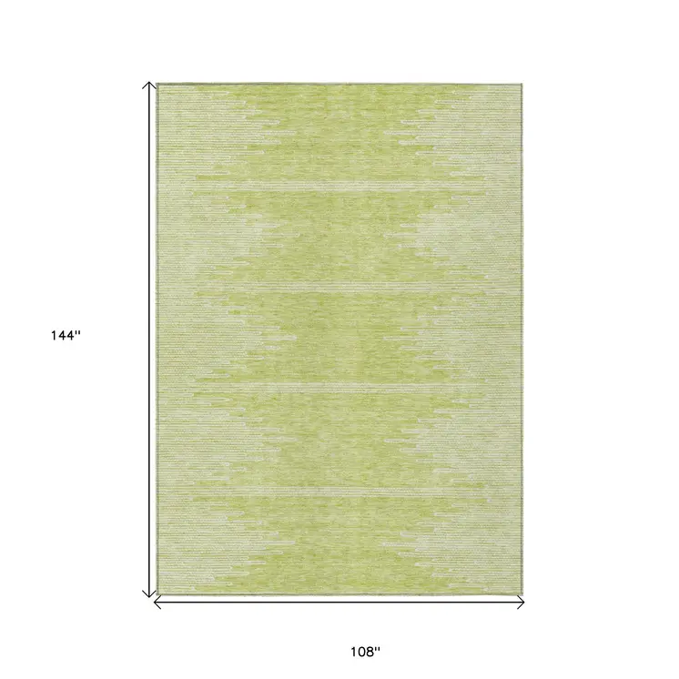 9' X 12' Artichoke Green And Ivory Abstract Washable Indoor Outdoor Area Rug