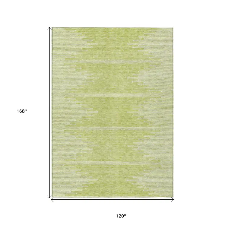 10' X 14' Artichoke Green And Ivory Abstract Washable Indoor Outdoor Area Rug