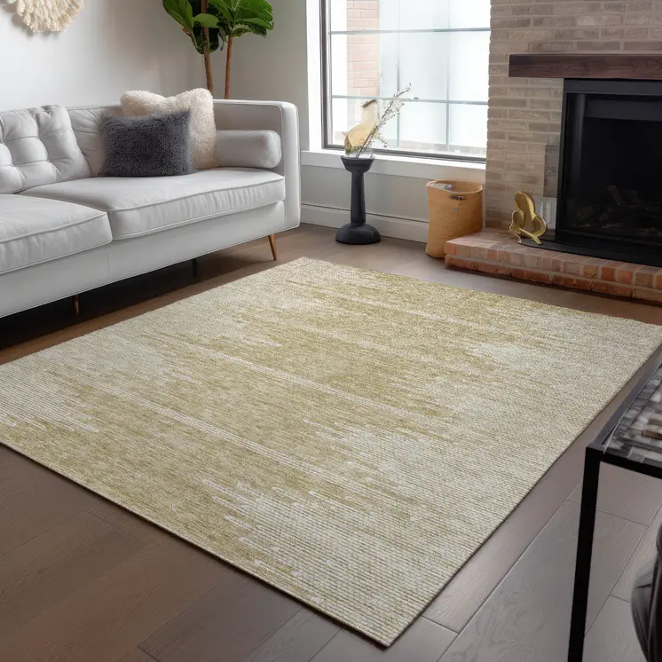 3' X 5' Beige And Ivory Abstract Washable Indoor Outdoor Area Rug
