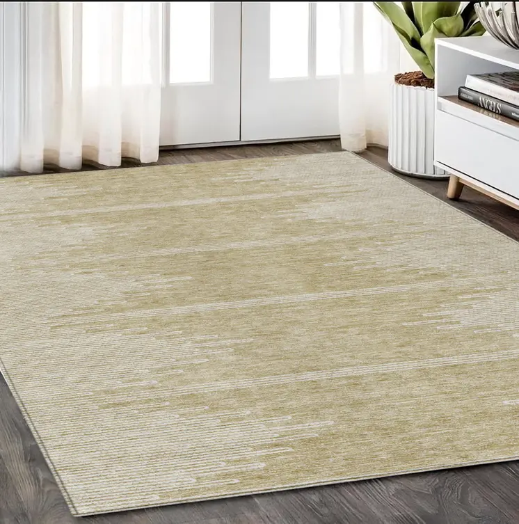 5' X 8' Beige And Ivory Abstract Washable Indoor Outdoor Area Rug