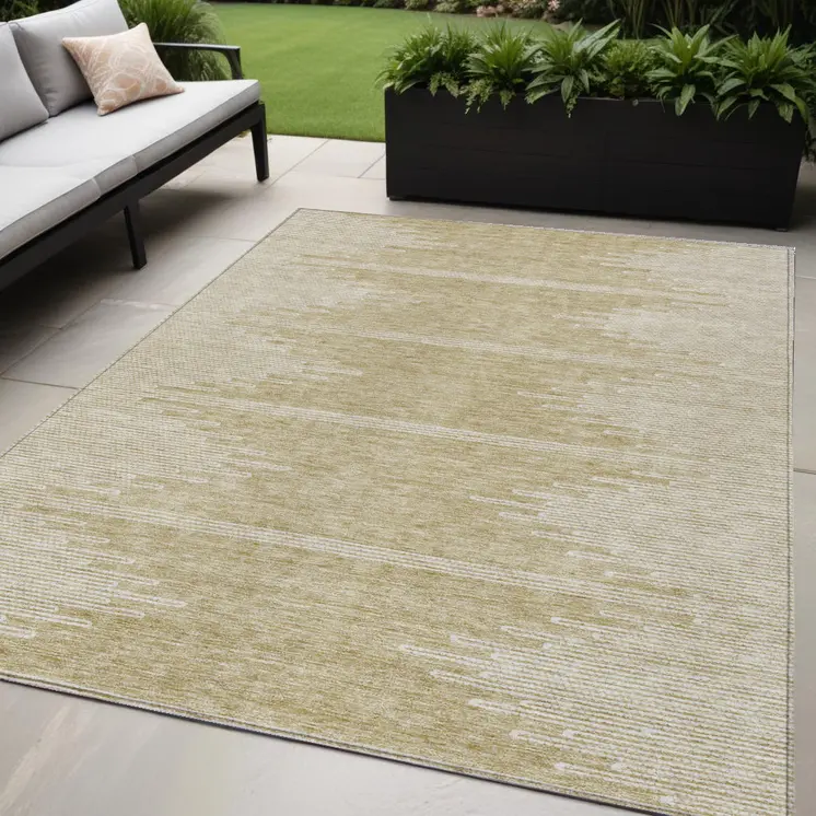 5' X 8' Beige And Ivory Abstract Washable Indoor Outdoor Area Rug