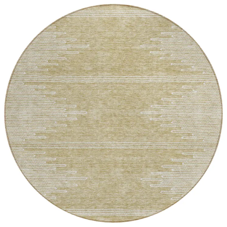 8' Beige And Ivory Round Abstract Washable Indoor Outdoor Area Rug