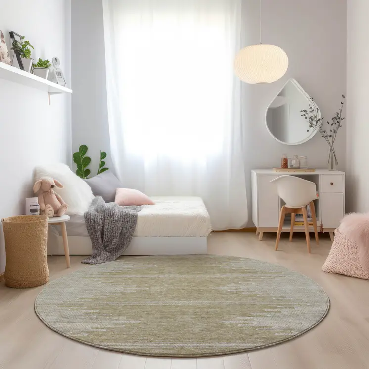 8' Beige And Ivory Round Abstract Washable Indoor Outdoor Area Rug