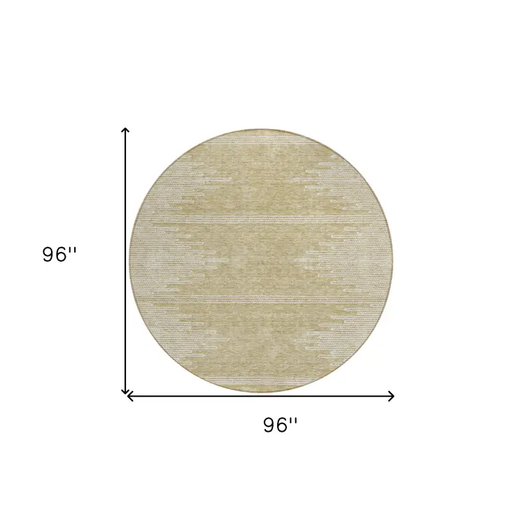 8' Beige And Ivory Round Abstract Washable Indoor Outdoor Area Rug