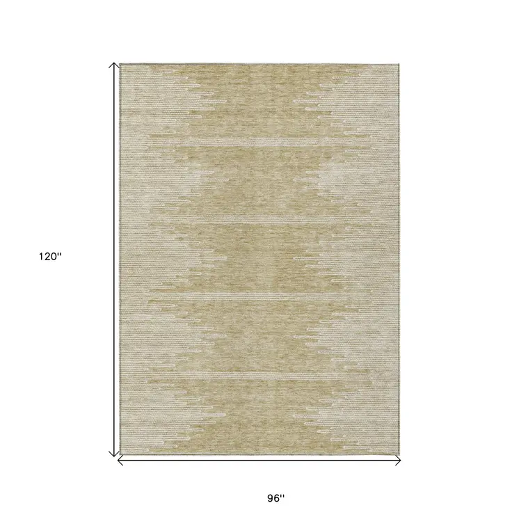 8' X 10' Beige And Ivory Abstract Washable Indoor Outdoor Area Rug