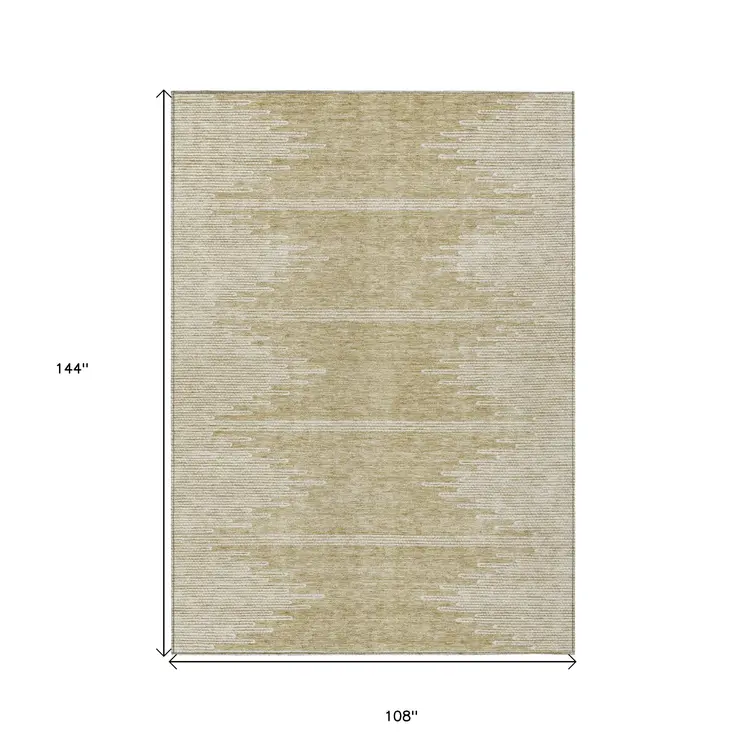 9' X 12' Beige And Ivory Abstract Washable Indoor Outdoor Area Rug