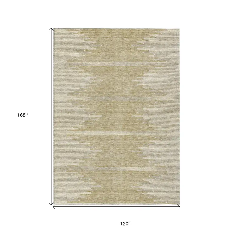 10' X 14' Beige And Ivory Abstract Washable Indoor Outdoor Area Rug