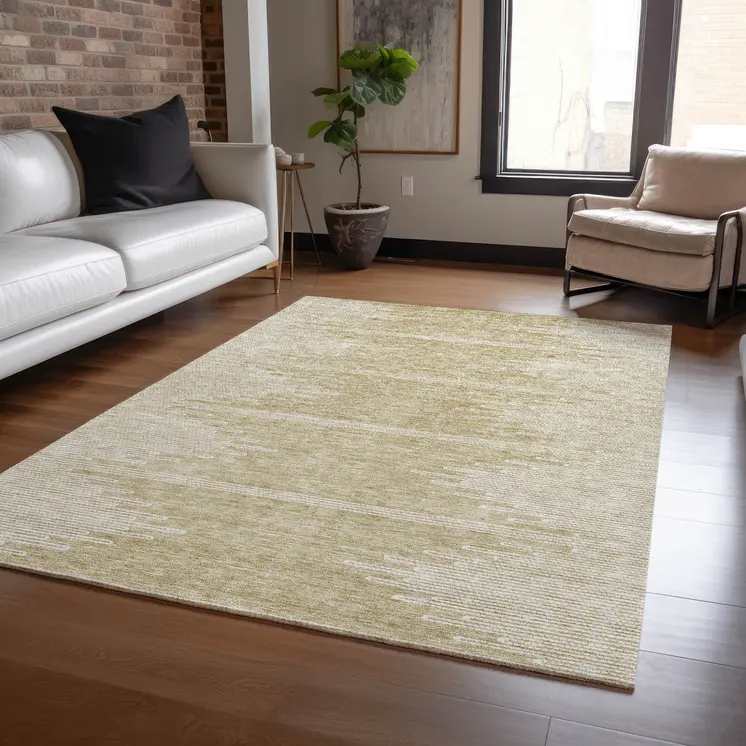 10' X 14' Beige And Ivory Abstract Washable Indoor Outdoor Area Rug