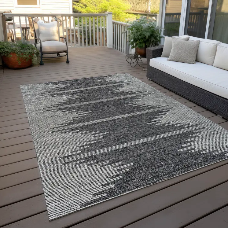 3' X 5' Charcoal And Ivory Abstract Washable Indoor Outdoor Area Rug