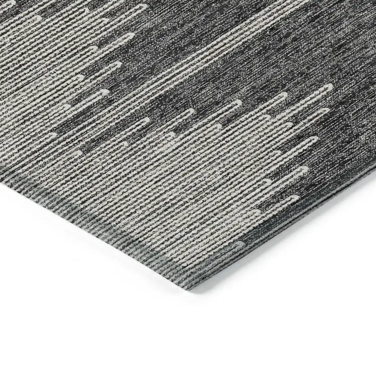 3' X 5' Charcoal And Ivory Abstract Washable Indoor Outdoor Area Rug