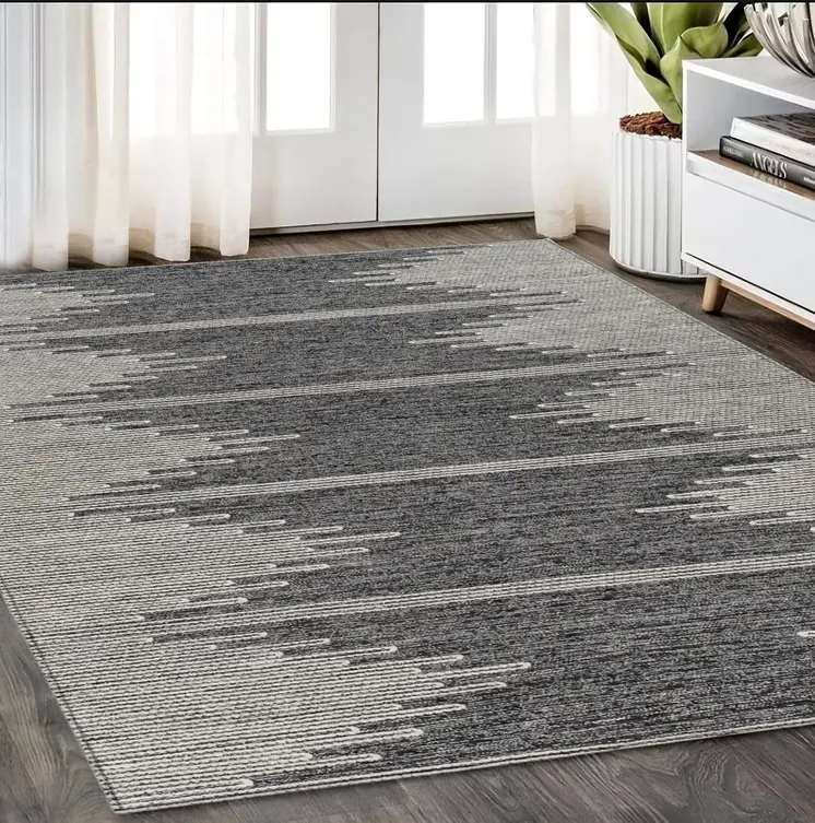 5' X 8' Charcoal And Ivory Abstract Washable Indoor Outdoor Area Rug