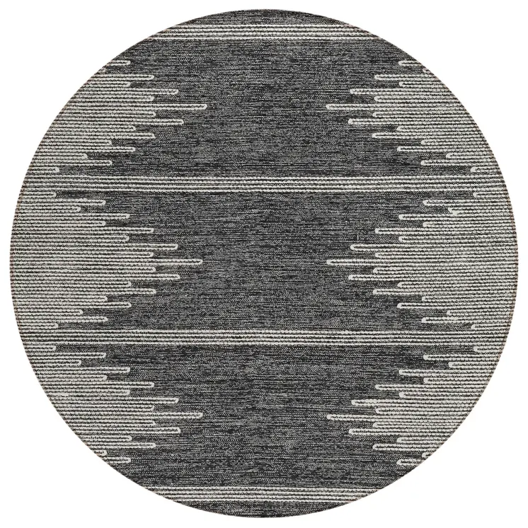 8' Charcoal And Ivory Round Abstract Washable Indoor Outdoor Area Rug