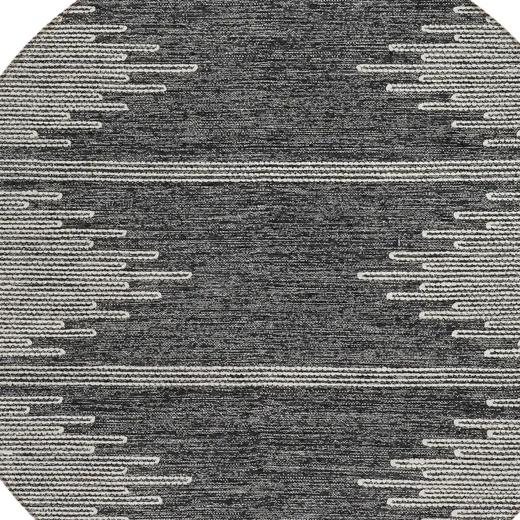 8' Charcoal And Ivory Round Abstract Washable Indoor Outdoor Area Rug
