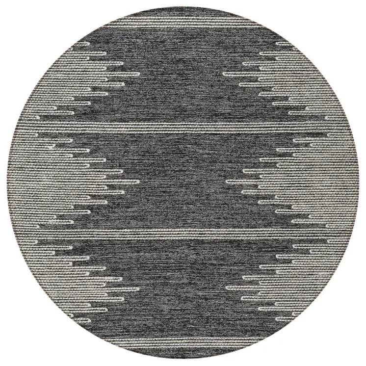 8' Charcoal And Ivory Round Abstract Washable Indoor Outdoor Area Rug
