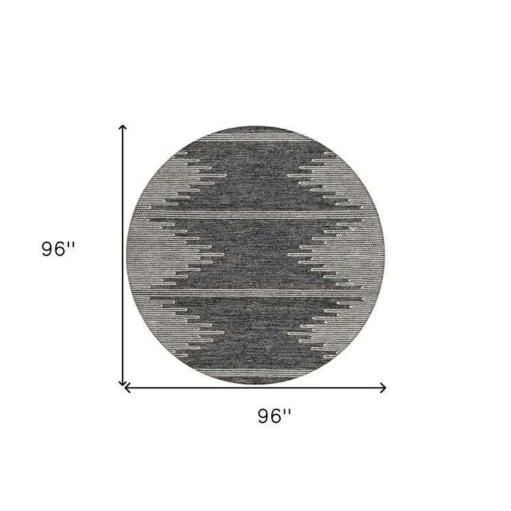 8' Charcoal And Ivory Round Abstract Washable Indoor Outdoor Area Rug