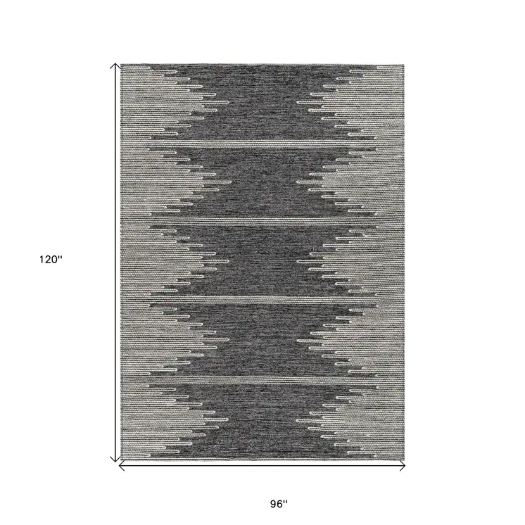 8' X 10' Charcoal And Ivory Abstract Washable Indoor Outdoor Area Rug
