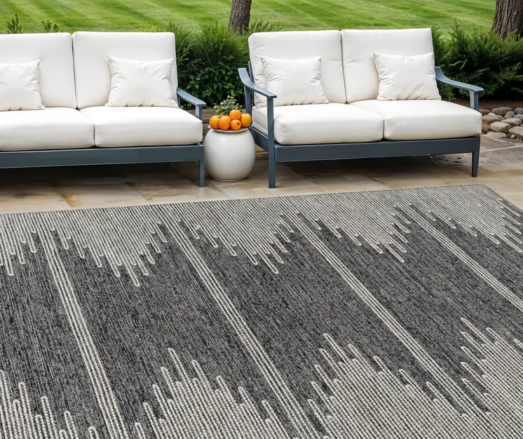 8' X 10' Charcoal And Ivory Abstract Washable Indoor Outdoor Area Rug
