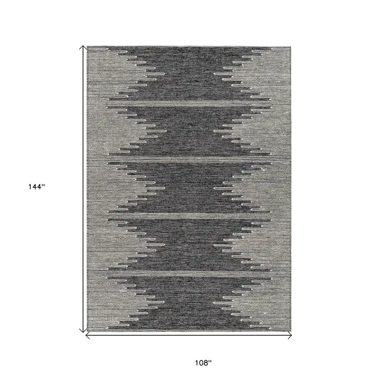9' X 12' Charcoal And Ivory Abstract Washable Indoor Outdoor Area Rug