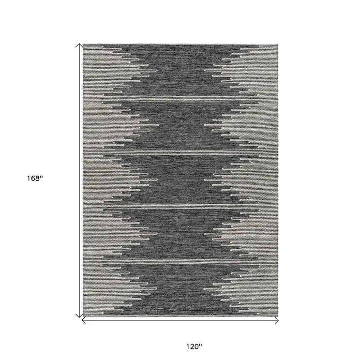10' X 14' Charcoal And Ivory Abstract Washable Indoor Outdoor Area Rug