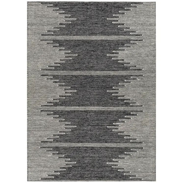 10' X 14' Charcoal And Ivory Abstract Washable Indoor Outdoor Area Rug