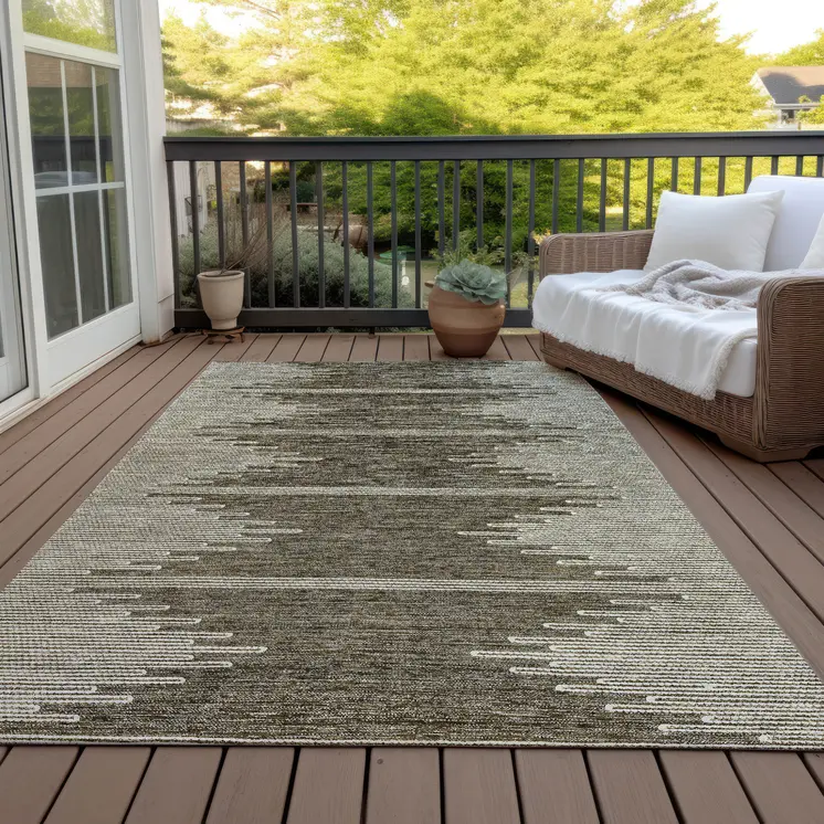 3' X 5' Coffee And Ivory Abstract Washable Indoor Outdoor Area Rug