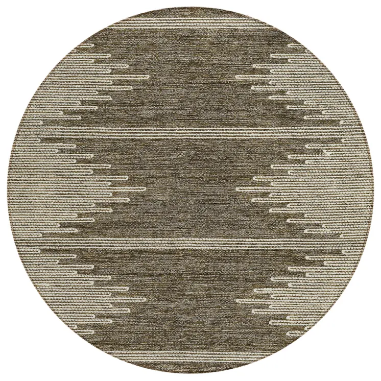 8' Coffee And Ivory Round Abstract Washable Indoor Outdoor Area Rug