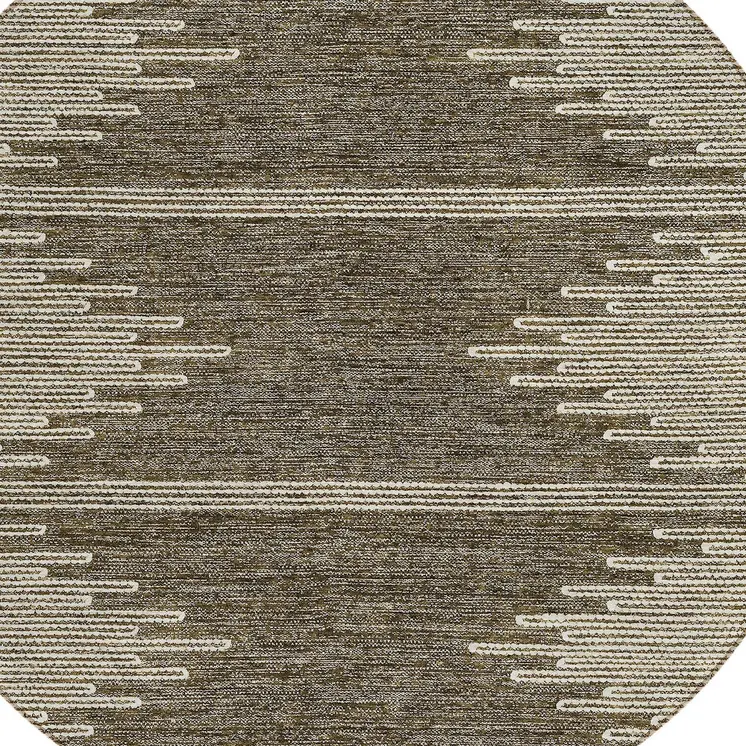 8' Coffee And Ivory Round Abstract Washable Indoor Outdoor Area Rug