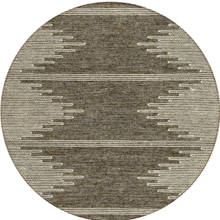 8' Coffee And Ivory Round Abstract Washable Indoor Outdoor Area Rug