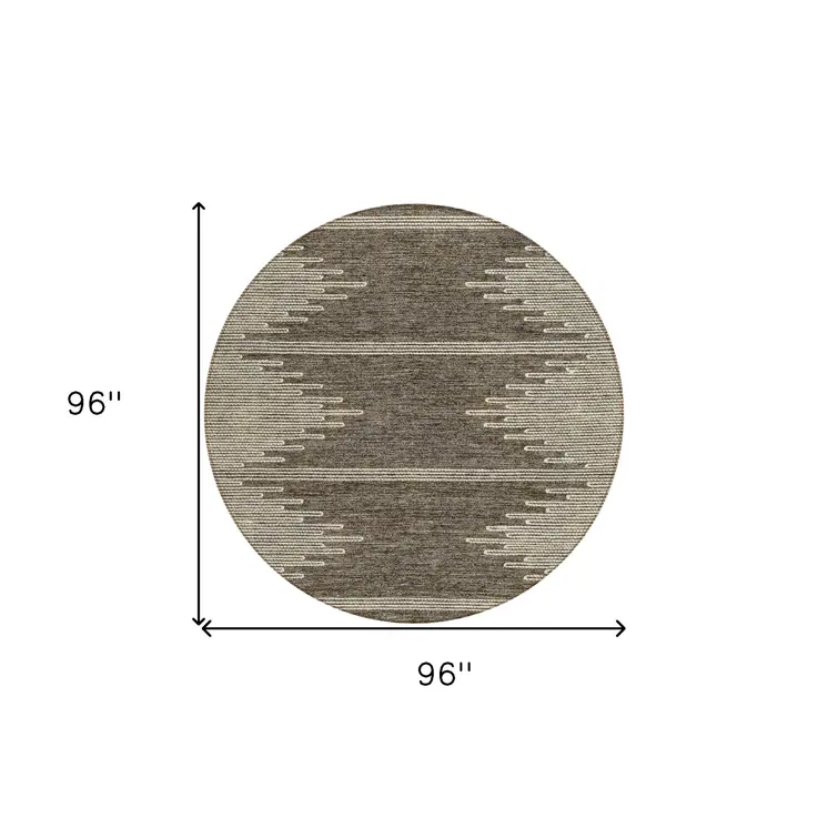 8' Coffee And Ivory Round Abstract Washable Indoor Outdoor Area Rug