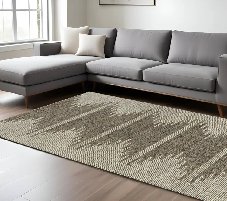 8' X 10' Coffee And Ivory Abstract Washable Indoor Outdoor Area Rug