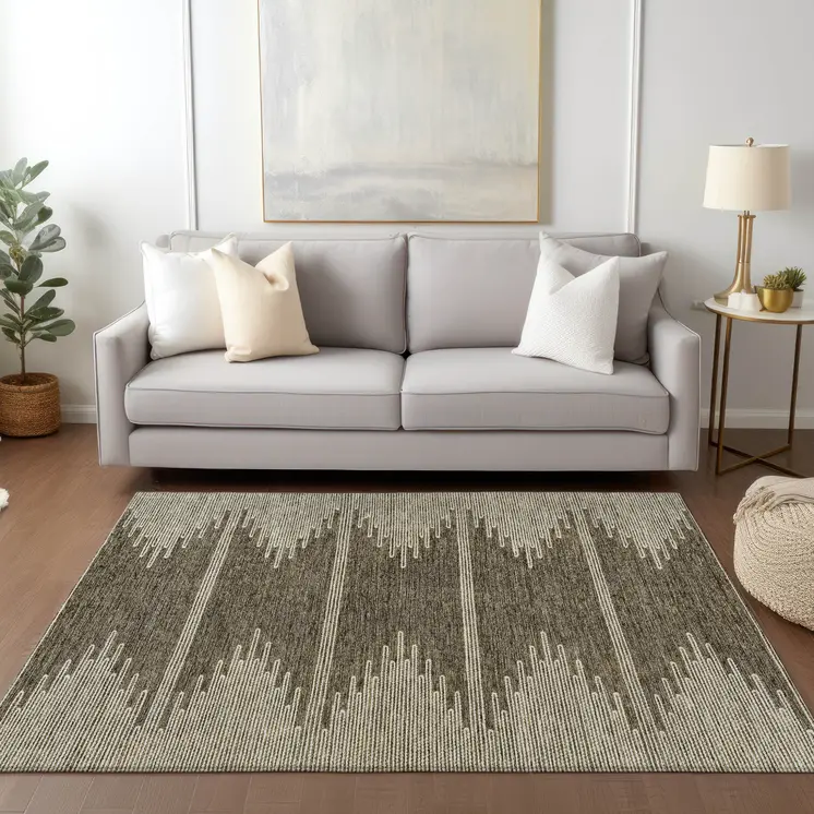10' X 14' Coffee And Ivory Abstract Washable Indoor Outdoor Area Rug