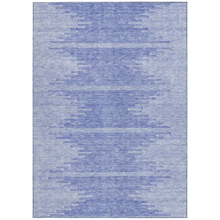 3' X 5' Denim Blue And Ivory Abstract Washable Indoor Outdoor Area Rug